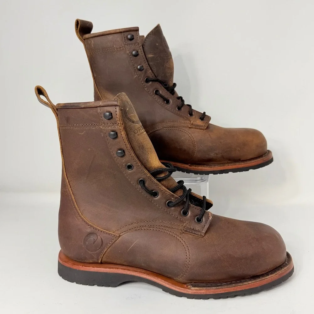 Origin Maine USA Mens 9 Inch Leather Work Boots Brown Safety Toe 10 EE Vibram